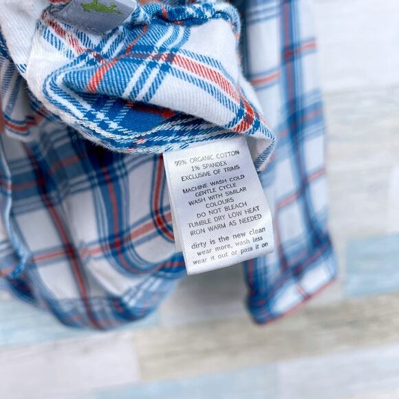 Horny Toad & Co Flannel Button Down Tunic Shirt Blue White Plaid Womens Small - Picture 7 of 7